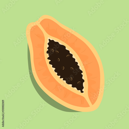 Papaya. The exotic papaya fruit. Half a papaya. Vector icon and illustration in flat style
