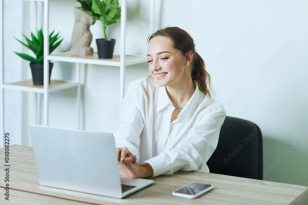 girl holding online meeting or class in online school girl holding online meeting or class in online school