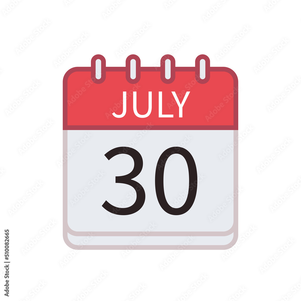 Calendar icon of 30 July. Date and month. Flat vector illustration.. Calendar icon of 30 July. Date and month. Flat vector illustration..