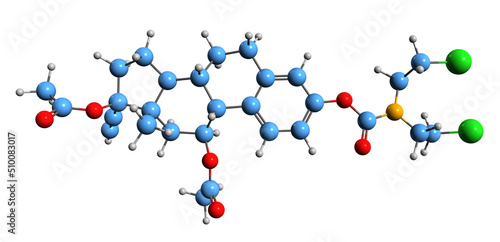  3D image of Cytestrol acetate skeletal formula - molecular chemical structure of  steroidal antiestrogen isolated on white background