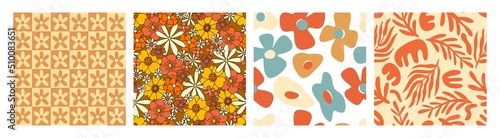 Seamless vector retro floral patterns in 70s style