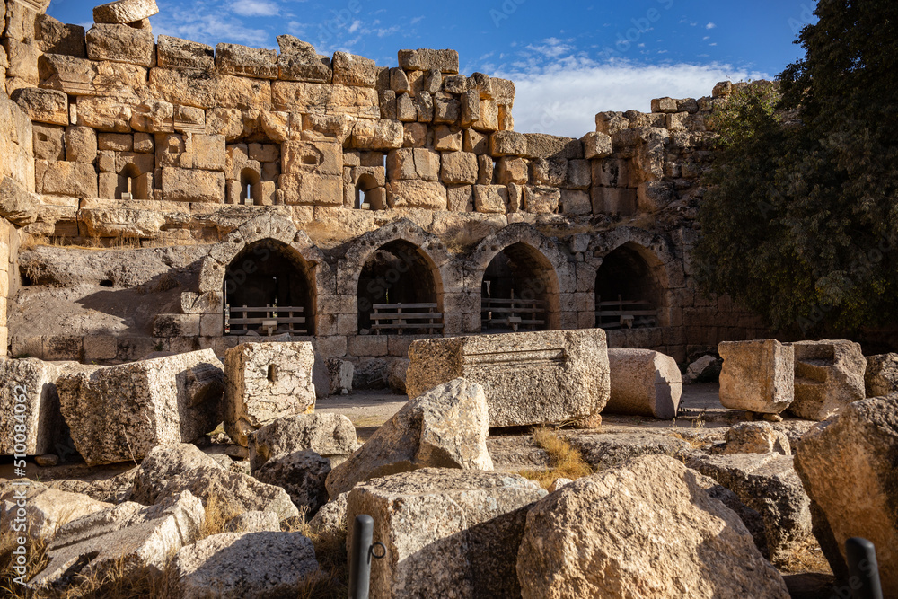 BAALBEK, LEBANON - October 2018: Baalbek Roman ruins details, ancient Roman town of Baalbek, Lebanon