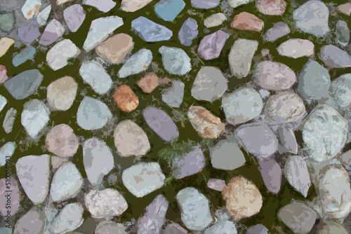 illustration of paving slabs on a green lawn background