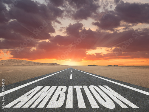 Word Ambition for success concept and achievement of goals.