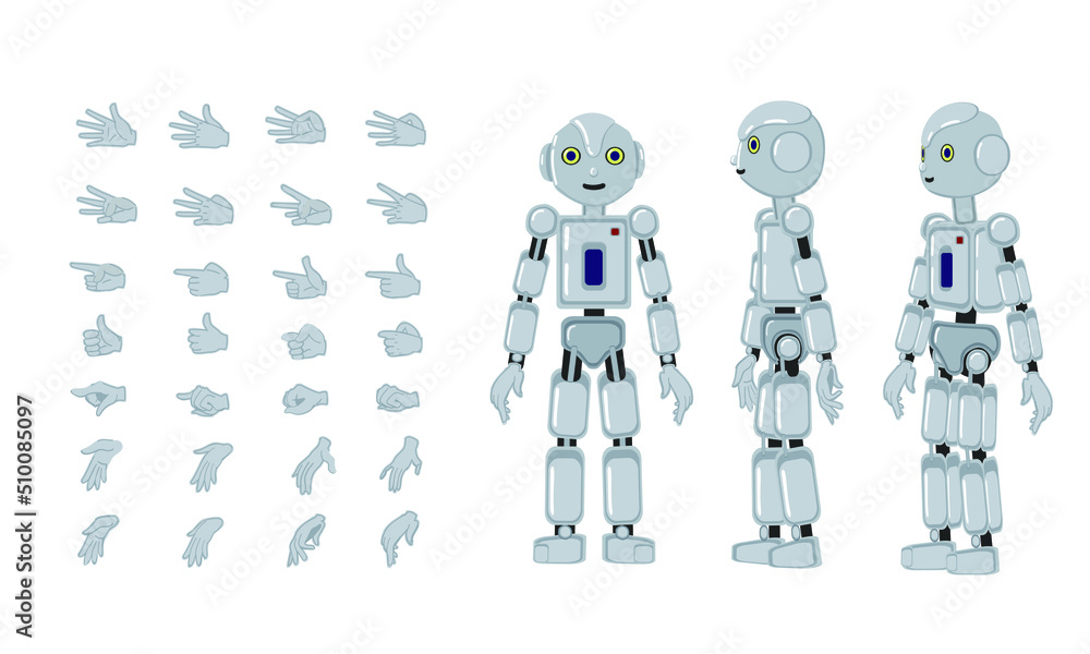 Robot. Side, front and three-quarter view. Hand animation. Robot. Side, front and three-quarter view. Hand animation.