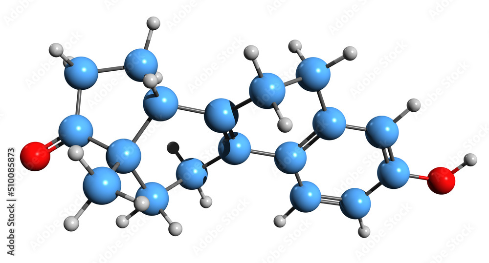 3D image of Dehydroestrone skeletal formula - molecular chemical structure of estrogen isolated on white background
3D image of Dehydroestrone skeletal formula - molecular chemical structure of estrogen isolated on white background