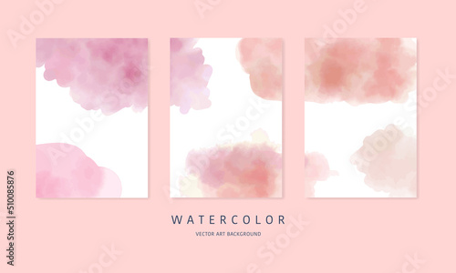 Set of Creative Abstract Hand Painted Illustrations for Postcard, Social Media Banner or Brochure Cover Design Background. Minimalistic Watercolor Painting Artwork. Hand drawn stain brush watercolor.