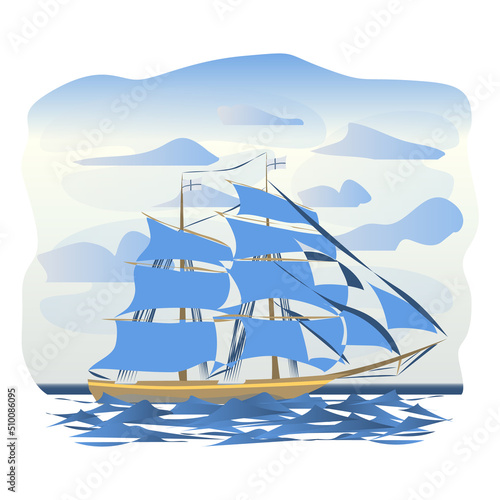 Stampa su tela Large two-masted sailing ship at sea