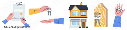 Transaction sale purchase lease real estate. Forming of documents. Kit. Flat vector illustration. Eps10