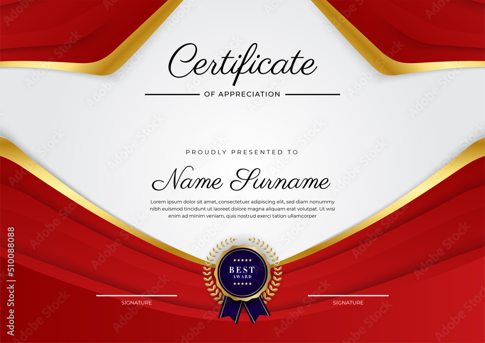 Red and gold certificate of achievement border template with luxury ...