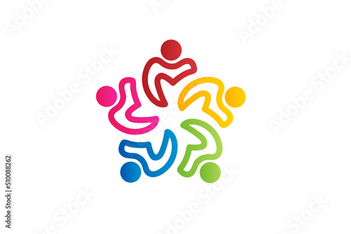 Logo teamwork helping people unity social media workers group of friends charity collaboration people group colorful icon vector image graphic illustration clipart design