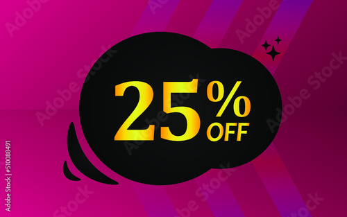 25% off. Twenty-five percent discount. Banner with golden numbers. Poster for promotion, offers and discounts.