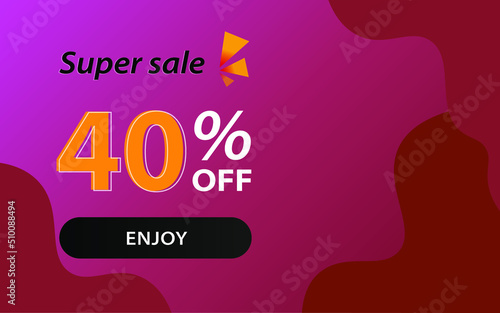 40% off. Fourty percent discount. Banner with orange numbers. Poster for promotion, offers and discounts.