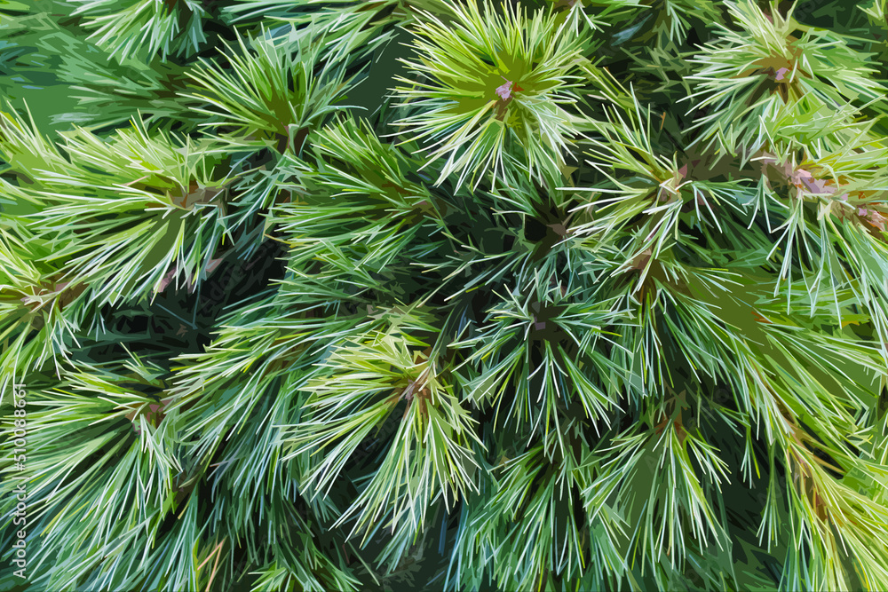 illustration of abstract green needles of coniferous tree, pine illustration of abstract green needles of coniferous tree, pine