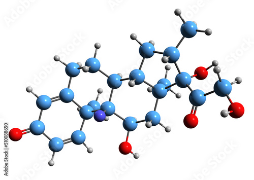  3D image of Dexamethasone skeletal formula - molecular chemical structure of  glucocorticoid medication isolated on white background
 photo