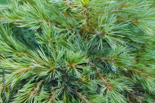 illustration of abstract green needles of coniferous tree  pine
