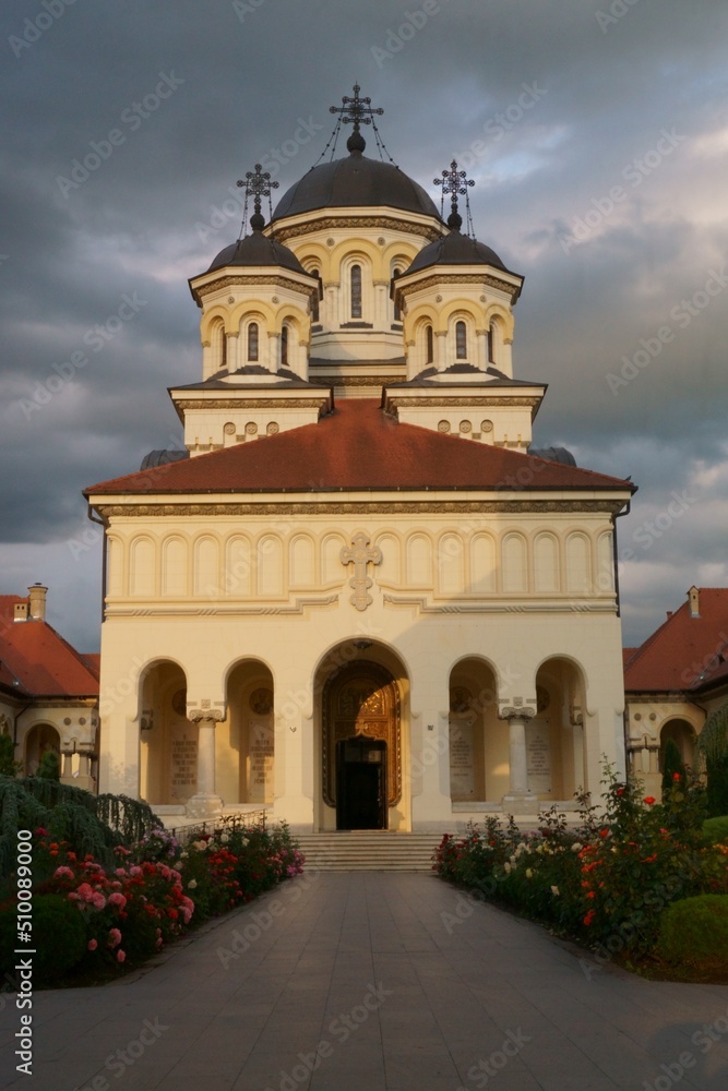 Holy Trinity Orthodox Episcopal Cathedral; Coronation Cathedral in the twilight light; Romania, Transylvania, Alba Iulia