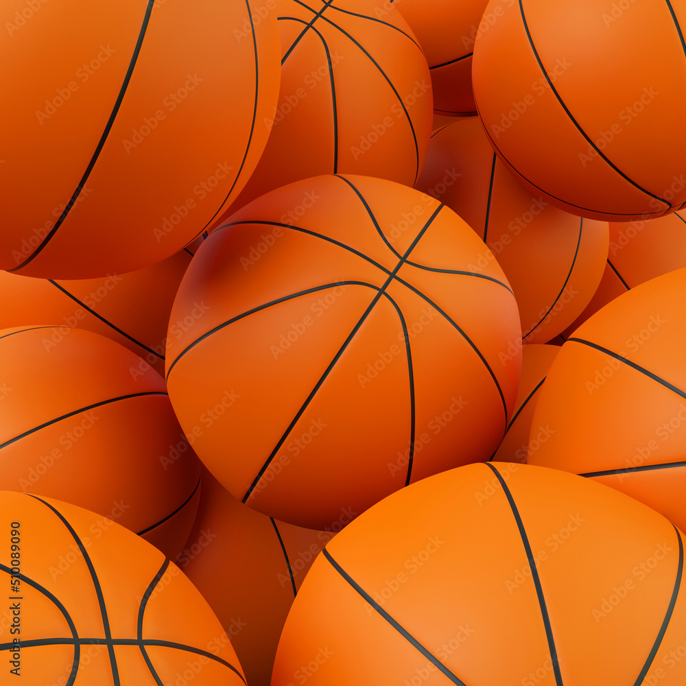 Obraz premium Colourful Basketballs 3D render. Minimalistic illustration, modern design, isolated object.