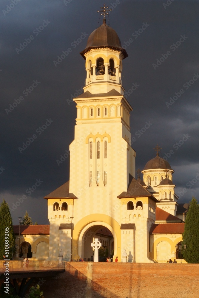 Holy Trinity Orthodox Episcopal Cathedral; Coronation Cathedral in the twilight light; Romania, Transylvania, Alba Iulia
