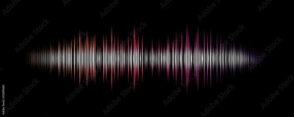 Illustration of a color sound wave. Graphic image of digital audio on a black background. Gradient sound wave. - obrazy, fototapety, plakaty 