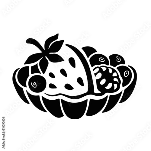 shortbread basket with berries, cake dessert, hand-drawn illustration