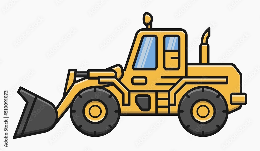 front loader construction machine side view vector flat illustration