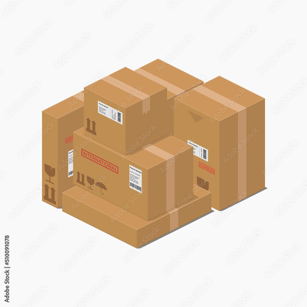 isometric cardboard box packages parcel detailed set vector flat illustration isometric cardboard box packages parcel detailed set vector flat illustration