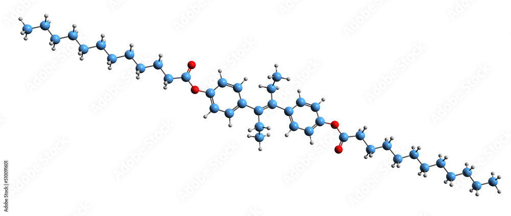 3D image of Diethylstilbestrol dilaurate skeletal formula - molecular chemical structure of nonsteroidal estrogen isolated on white background
3D image of Diethylstilbestrol dilaurate skeletal formula - molecular chemical structure of nonsteroidal estrogen isolated on white background