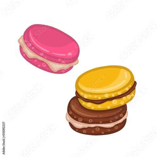 macaron cookies, cake dessert, hand drawn illustration