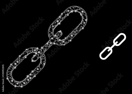 Net chain link carcass illustration with lightspots. Illuminated vector constellation is created from chain link icon. Vector carcass net chain link icon.