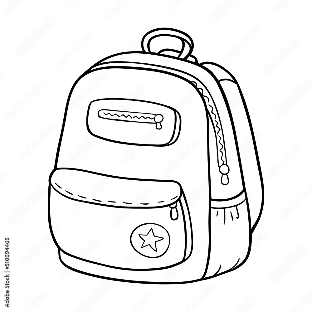 vector kids Coloring page with outline doodle school bag Stock Vector ...