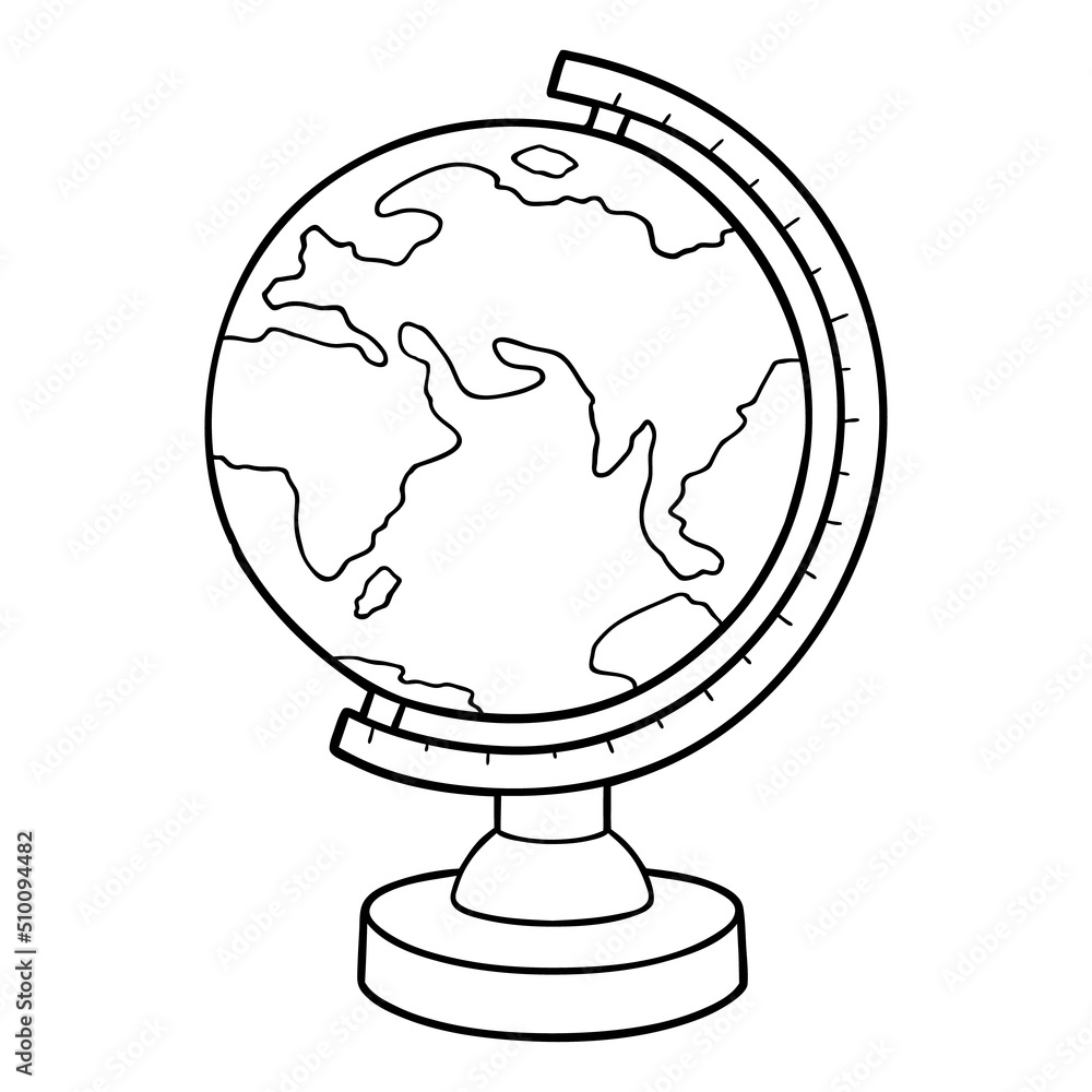 vector kids Coloring page with outline doodle globe Stock Vector ...