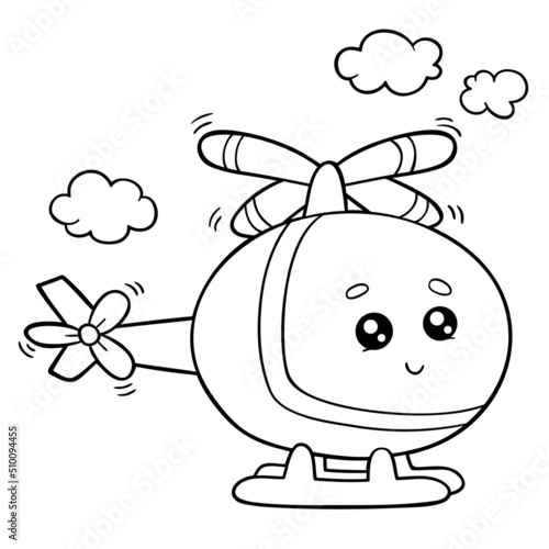 vector kids Coloring page with outline  cartoon helicopter