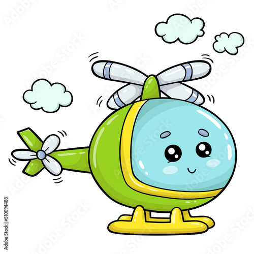 Vector illustration of print with cute cartoon helicopter for children and scrap,digital stamp, t-shirt print ,greeting card,sticker