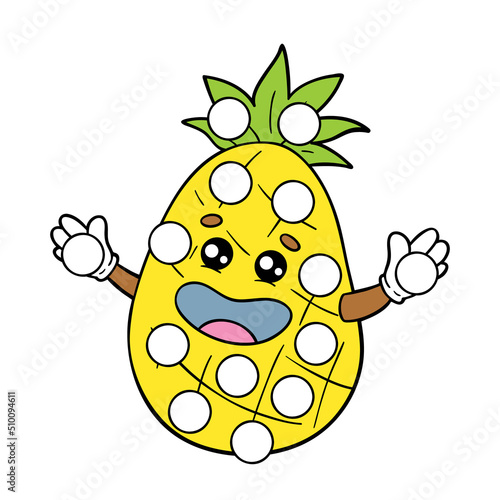 Vector digital educational game with cartoon pineapple for toddlers: patches or dot marker pages