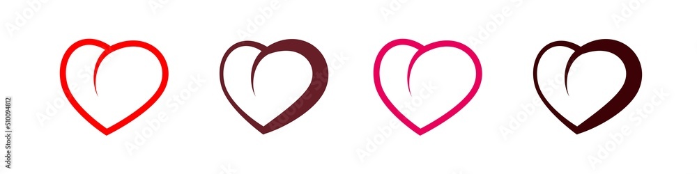 Vector icons of colorful hearts on a white background.