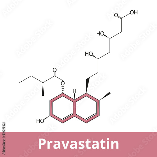 Chemical structure of pravastatin. Pravastatin is a statin medication, used for preventing cardiovascular disease in those at high risk and treating abnormal lipids.
