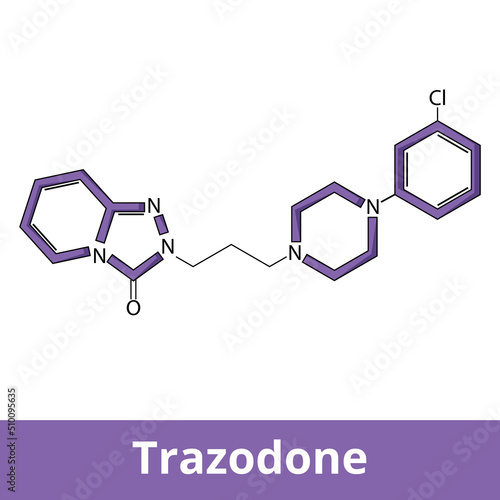 Chemical structure of trazodone. Trazodoneis an antidepressant medication. It is used to treat a major depressive disorder, anxiety disorders, and difficulties with sleep.
