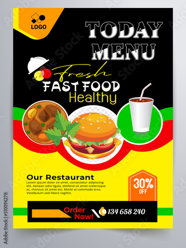 Fotografia Restaurant Delicious food Flyer Design, Todays Menu Chinese Meal Cover, burger