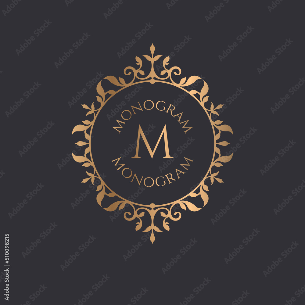 Gold frame monogram. Classic decorative element.