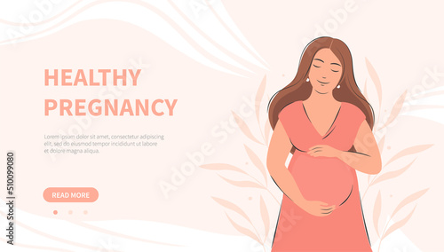 Pregnant woman, future mom. Pregnancy banner. Vector illustration.