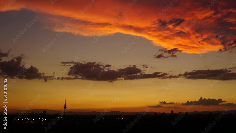backlight of sunset over the Madrid skyline backlight of sunset over the Madrid skyline