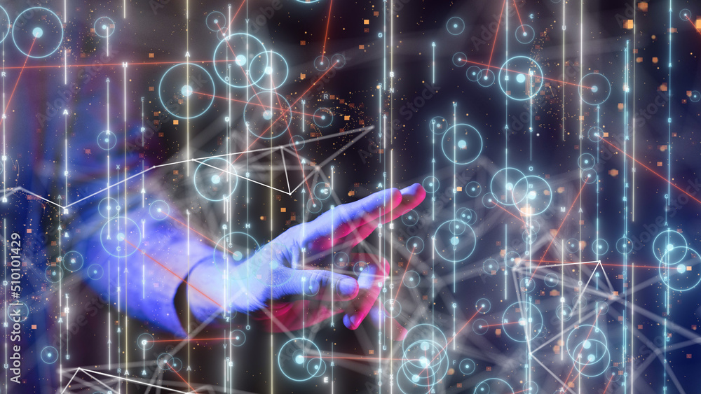 Neural network 3D illustration. Big data and cybersecurity Neural network 3D illustration. Big data and cybersecurity