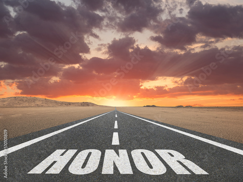 Wallpaper Mural The word Honor on a road leading to the horizon for nobility concept. Torontodigital.ca