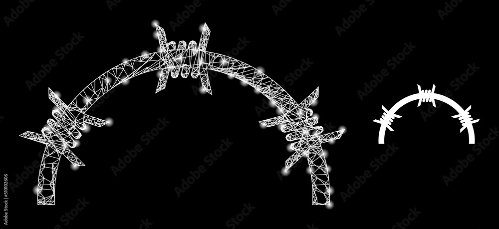 Fototapeta premium Net mesh jail dome carcass icon with light spots. Illuminated vector model is created from jail dome glyph. Vector carcass mesh jail dome icon.