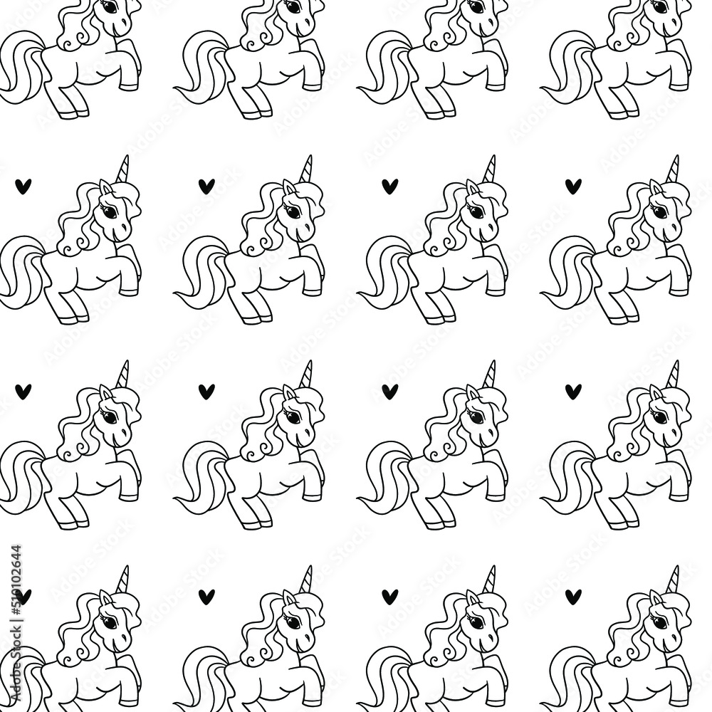 Simple pattern with unicorn. Outline horse patter for kids.