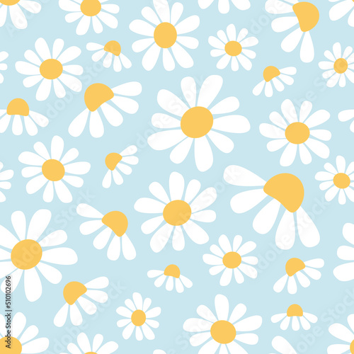 Seamless pattern of daisies. Floral texture. Vector illustration. It can be used for wallpapers, wrapping, cards, patterns for clothes and other.