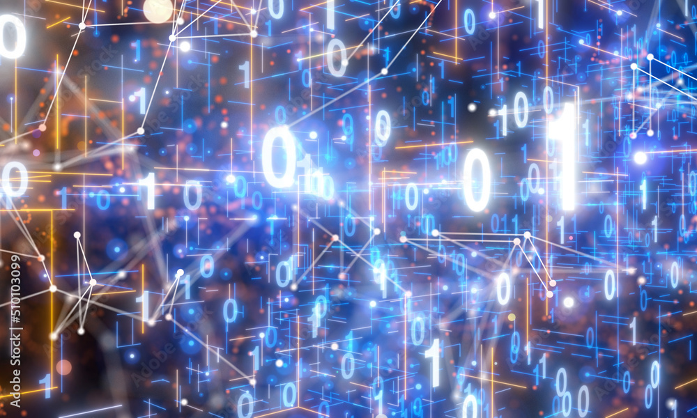 Obraz premium Neural network 3D illustration. Big data and cybersecurity
