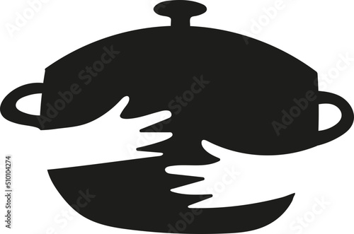 Two Hands Holding / Hugging a Casserole Pot Illustration