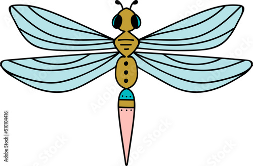 Hand Drawn Colorful Dragonfly Illustration